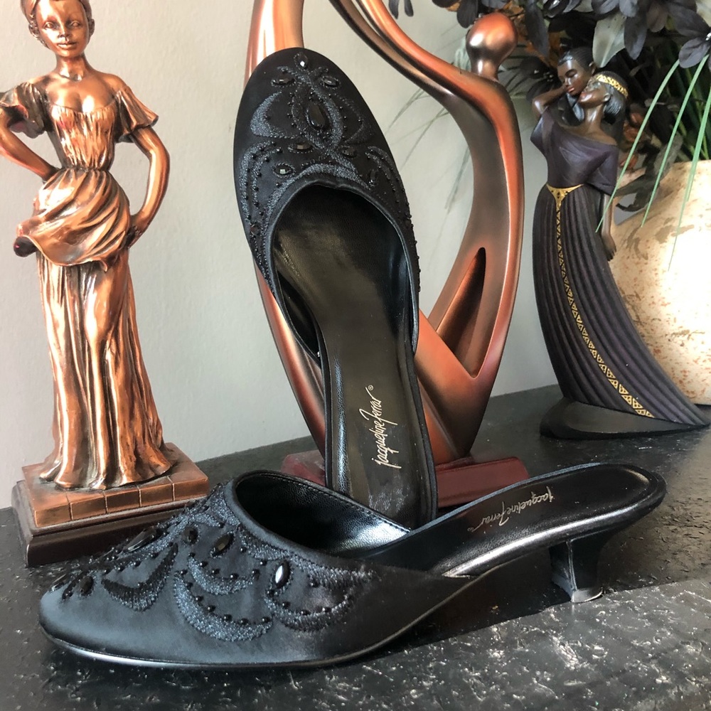 Black jeweled kitten heels